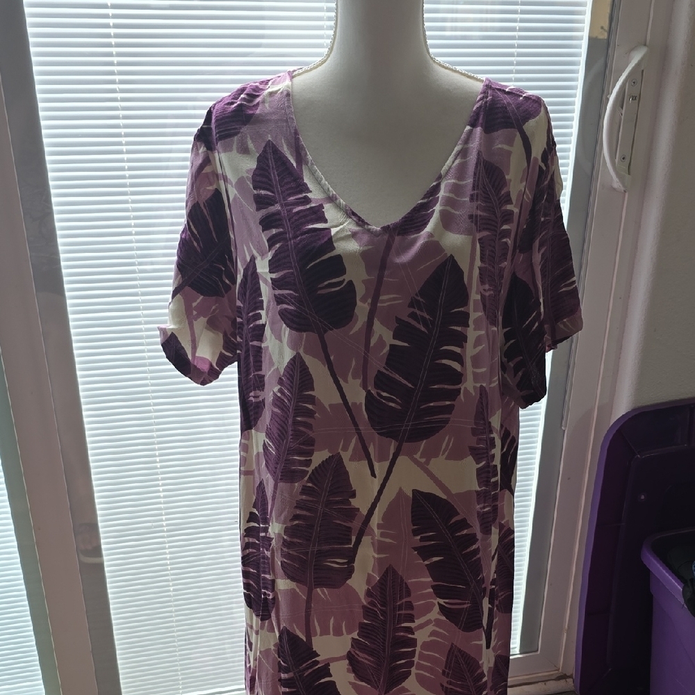 Purple Leaf Print Midi Dress